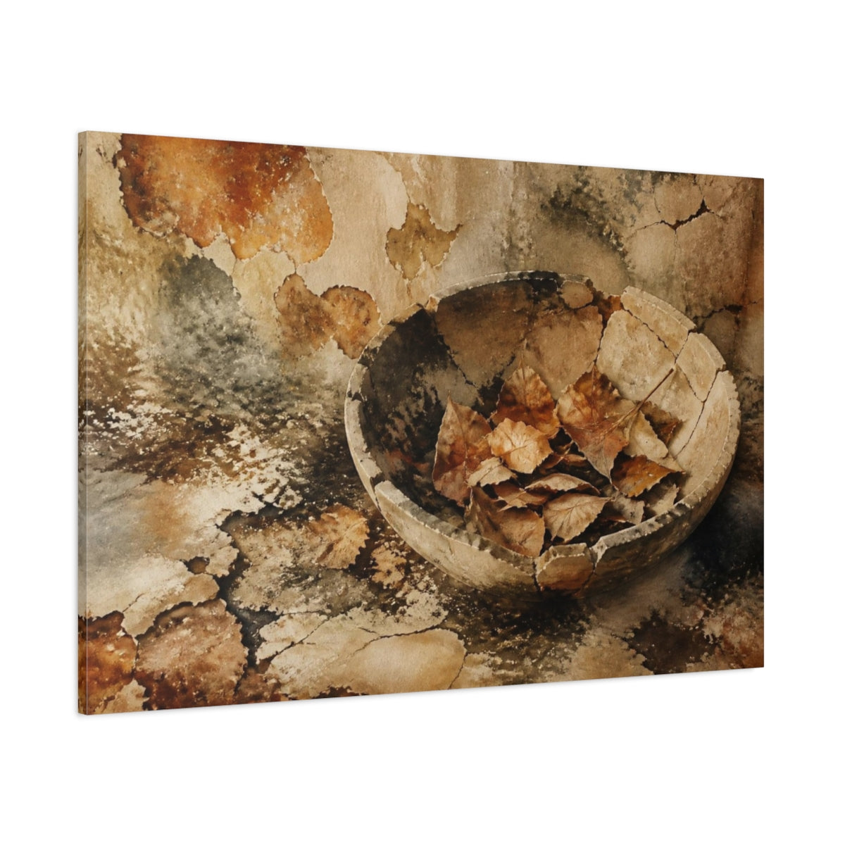 Side Mockup 1. Wabi Sabi Dry Leaves shown as canvas print