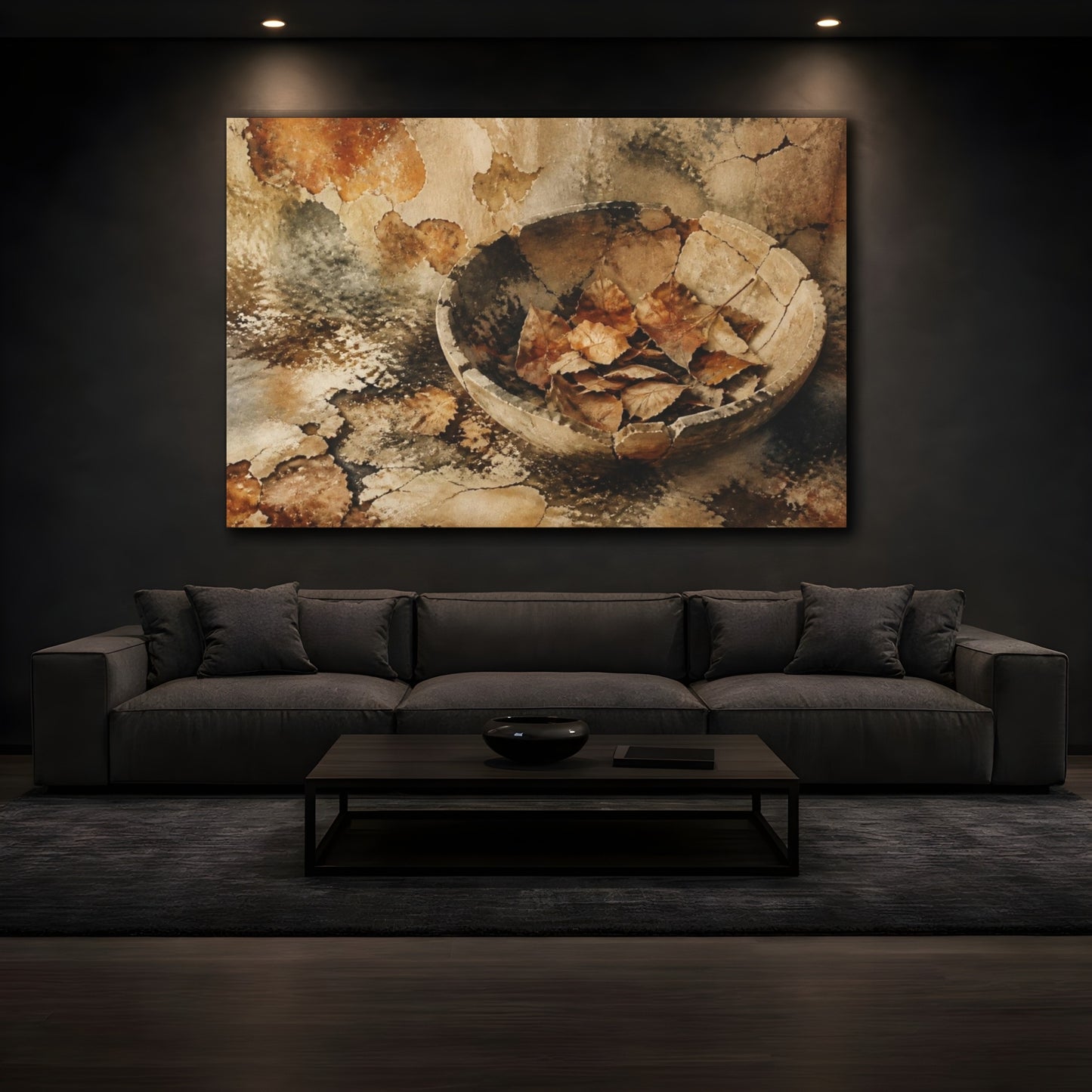 Mockup 3. Wabi Sabi Dry Leaves shown as canvas print