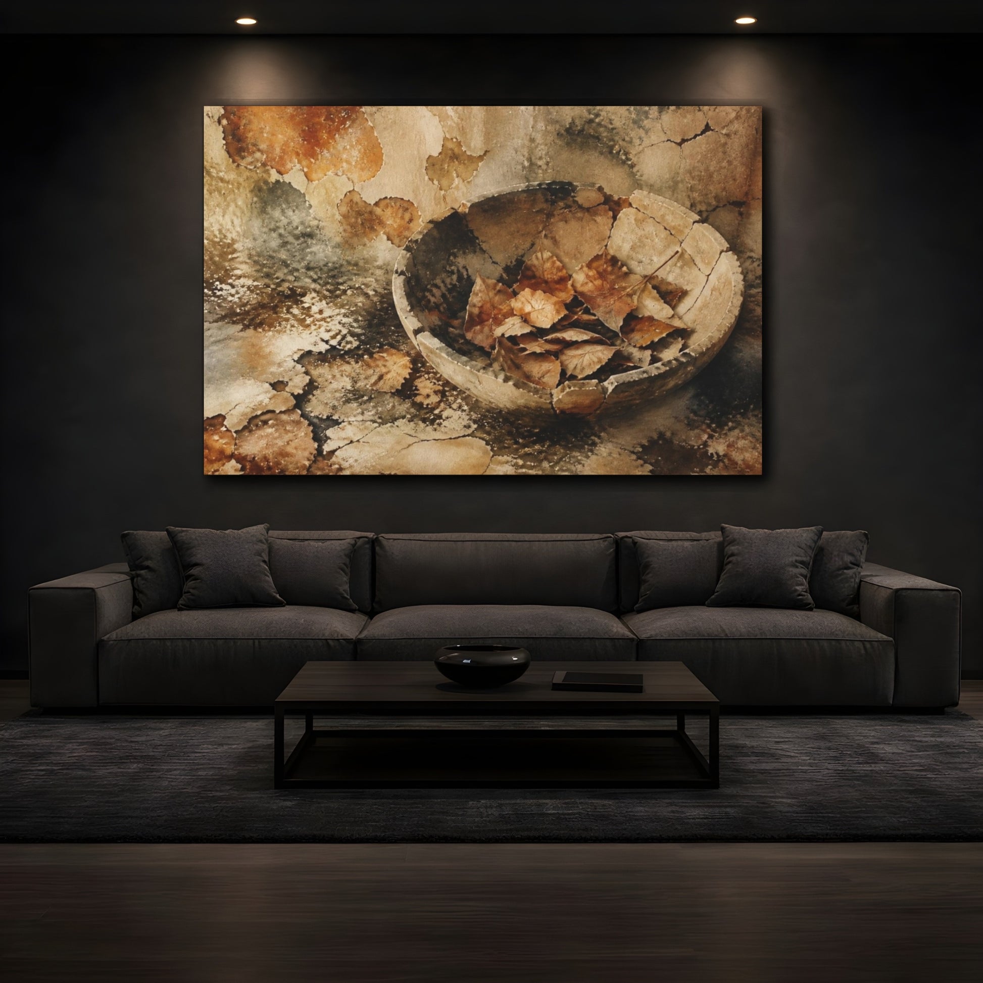 Mockup 3. Wabi Sabi Dry Leaves shown as canvas print