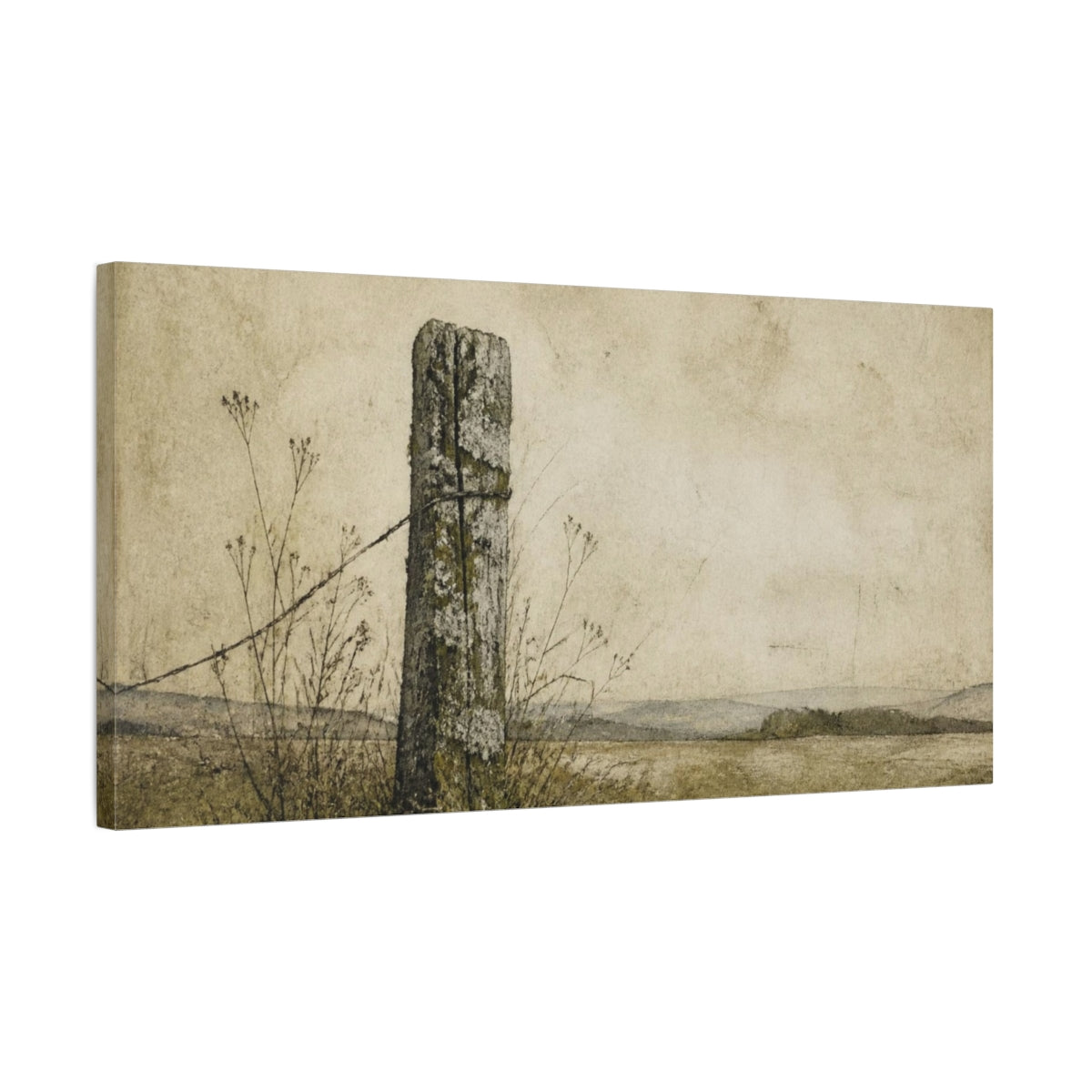 Side Mockup 1. Wabi Sabi Fence Post shown as canvas print