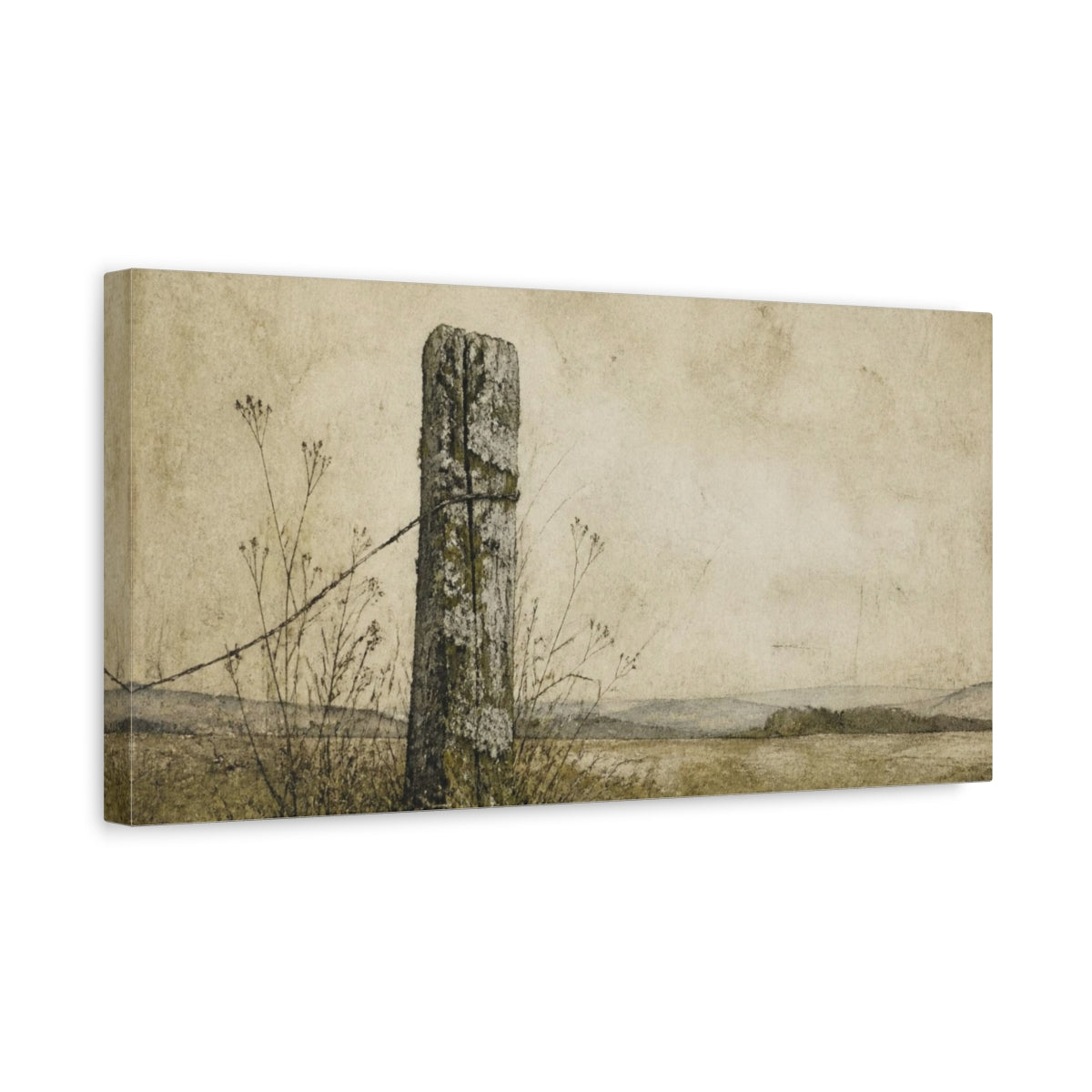 Side Mockup 3. Wabi Sabi Fence Post shown as canvas print