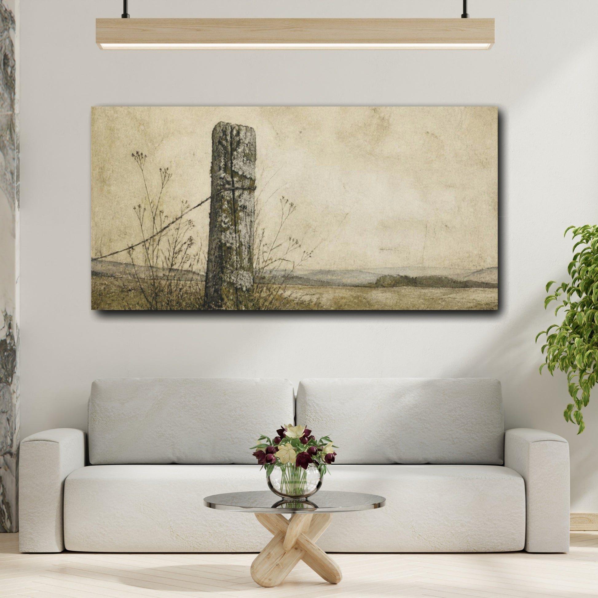 Mockup 2. Wabi Sabi Fence Post shown as canvas print