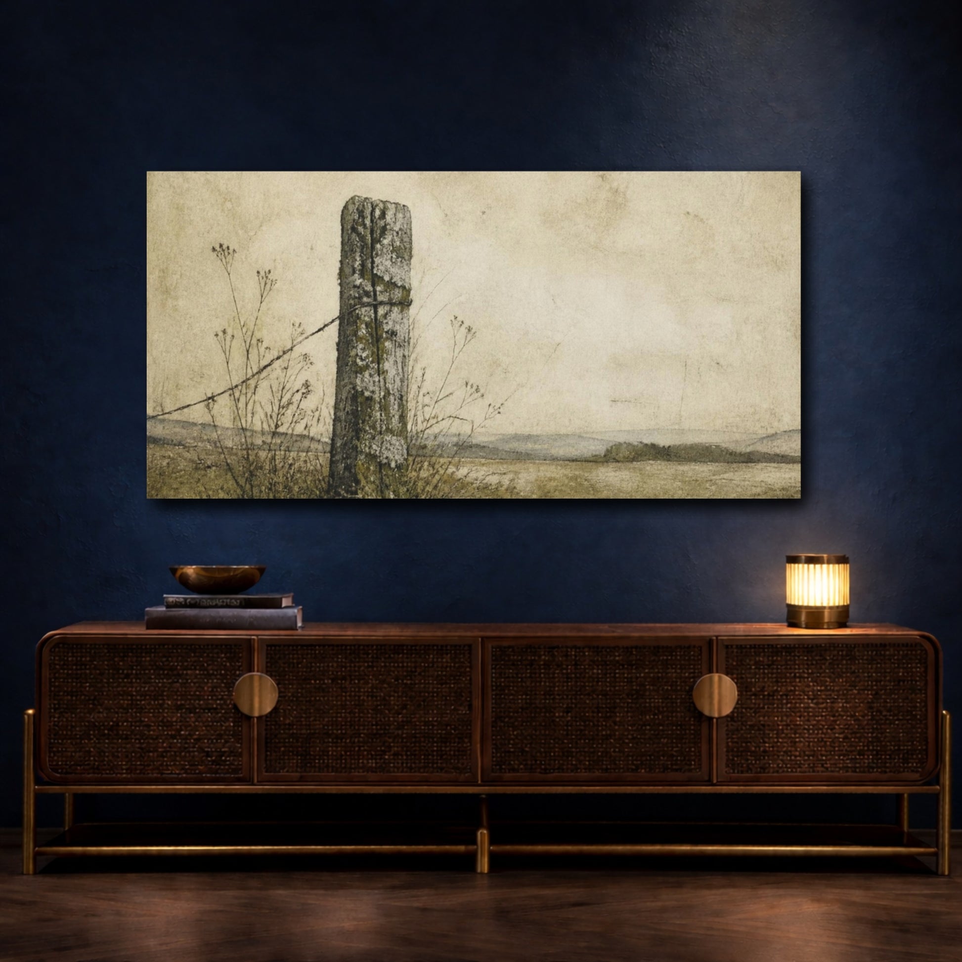 Mockup 4. Wabi Sabi Fence Post shown as canvas print