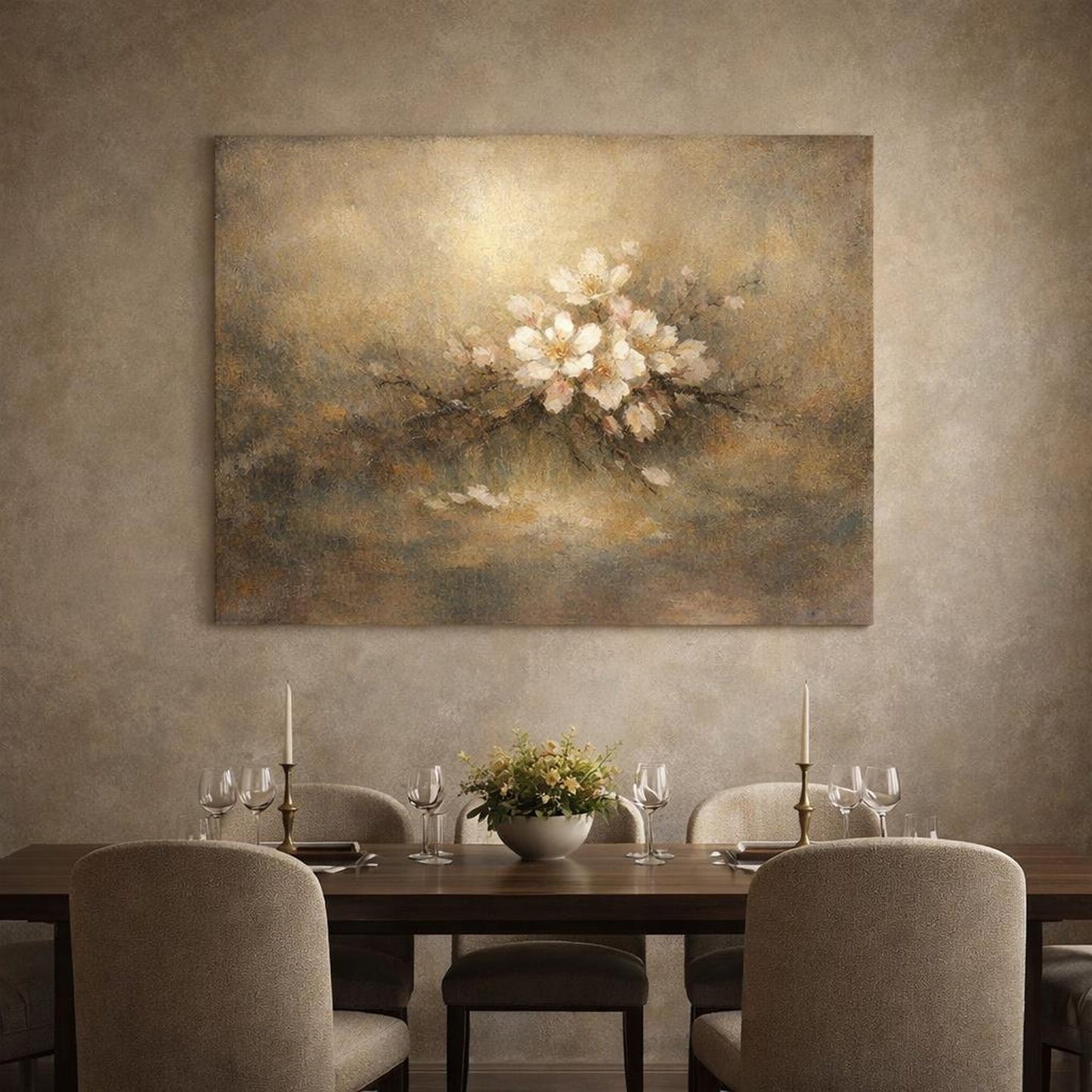 Wabi Sabi Flower Blossom White Floral - Canvas Wall Art Print - YesArtYes