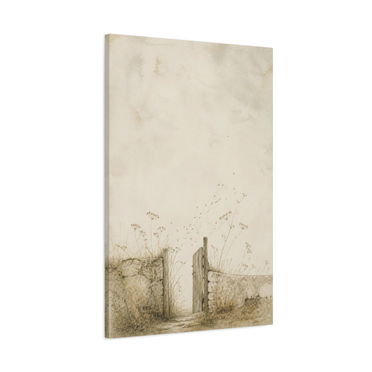 Main Mockup. Wabi Sabi Garden Gate shown as canvas print
