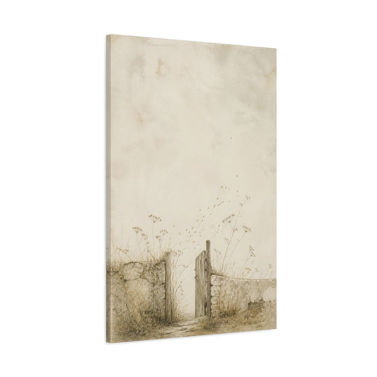 Main Mockup. Wabi Sabi Garden Gate shown as canvas print