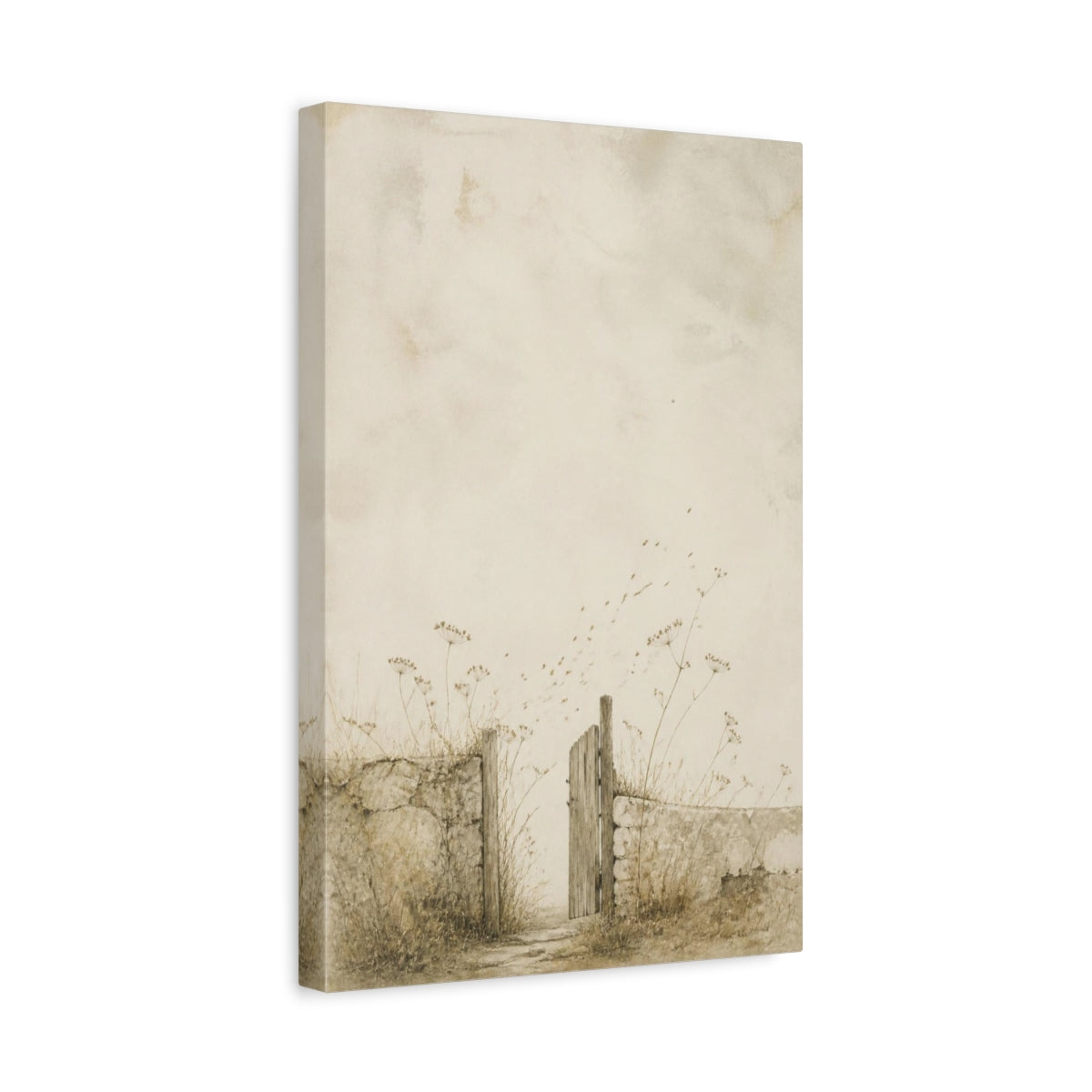 Side Mockup 4. Wabi Sabi Garden Gate shown as canvas print