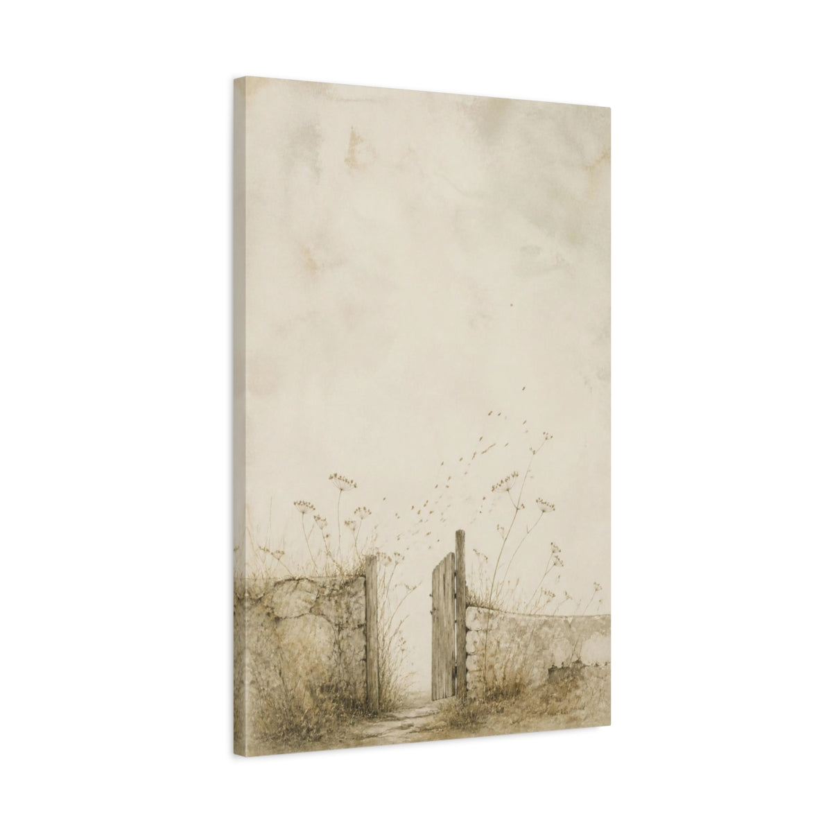 Side Mockup 2. Wabi Sabi Garden Gate shown as canvas print