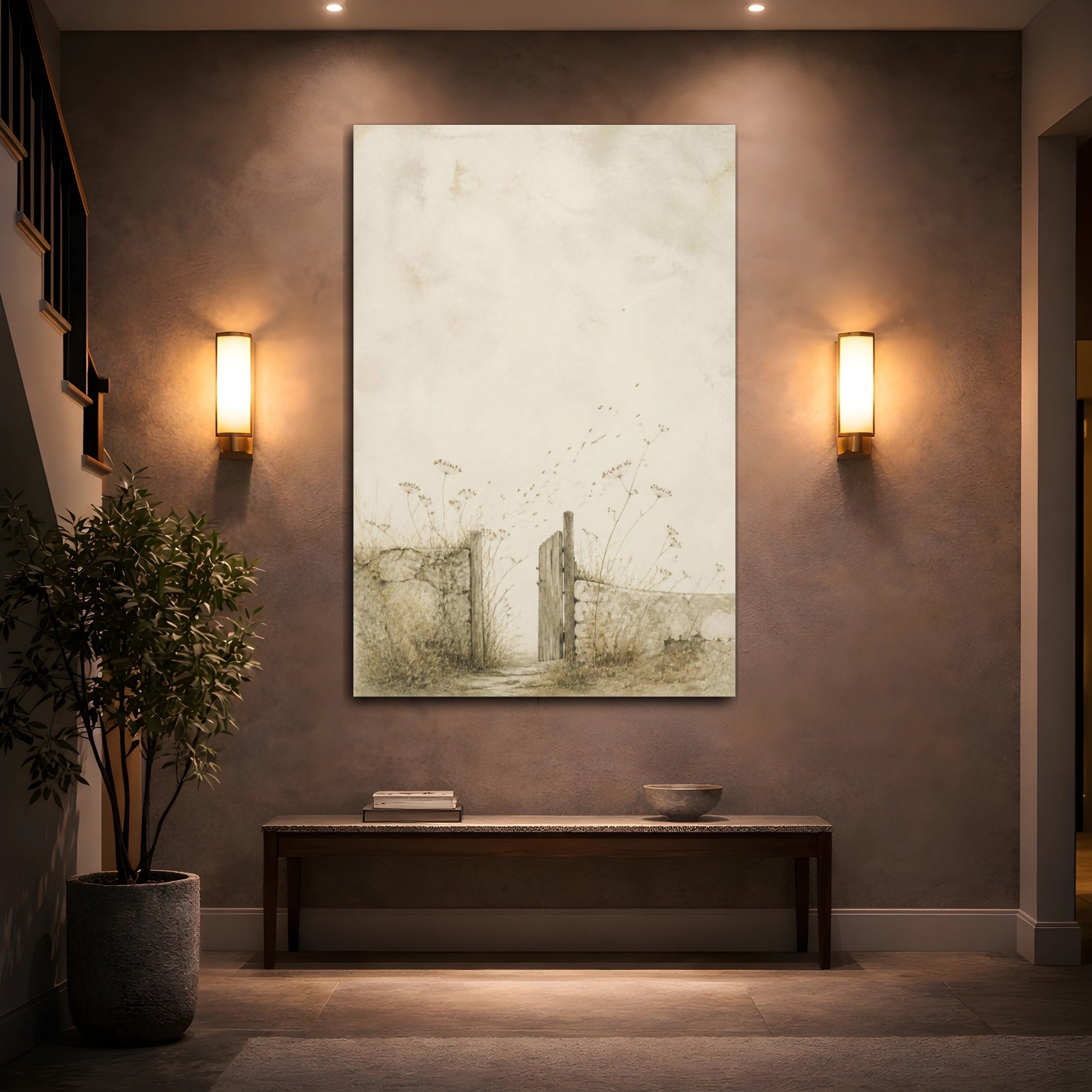 Mockup 2. Wabi Sabi Garden Gate shown as canvas print