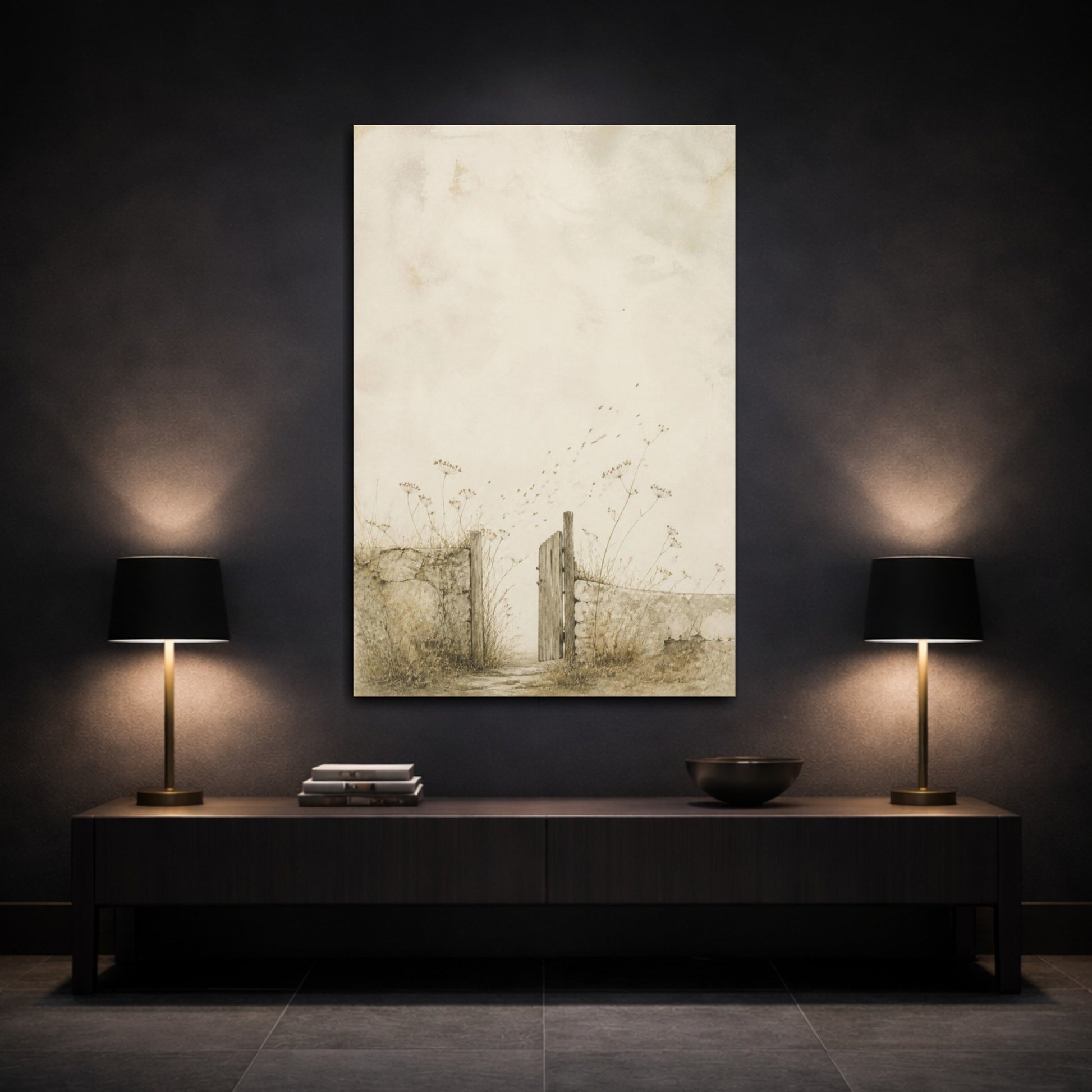 Mockup 3. Wabi Sabi Garden Gate shown as canvas print