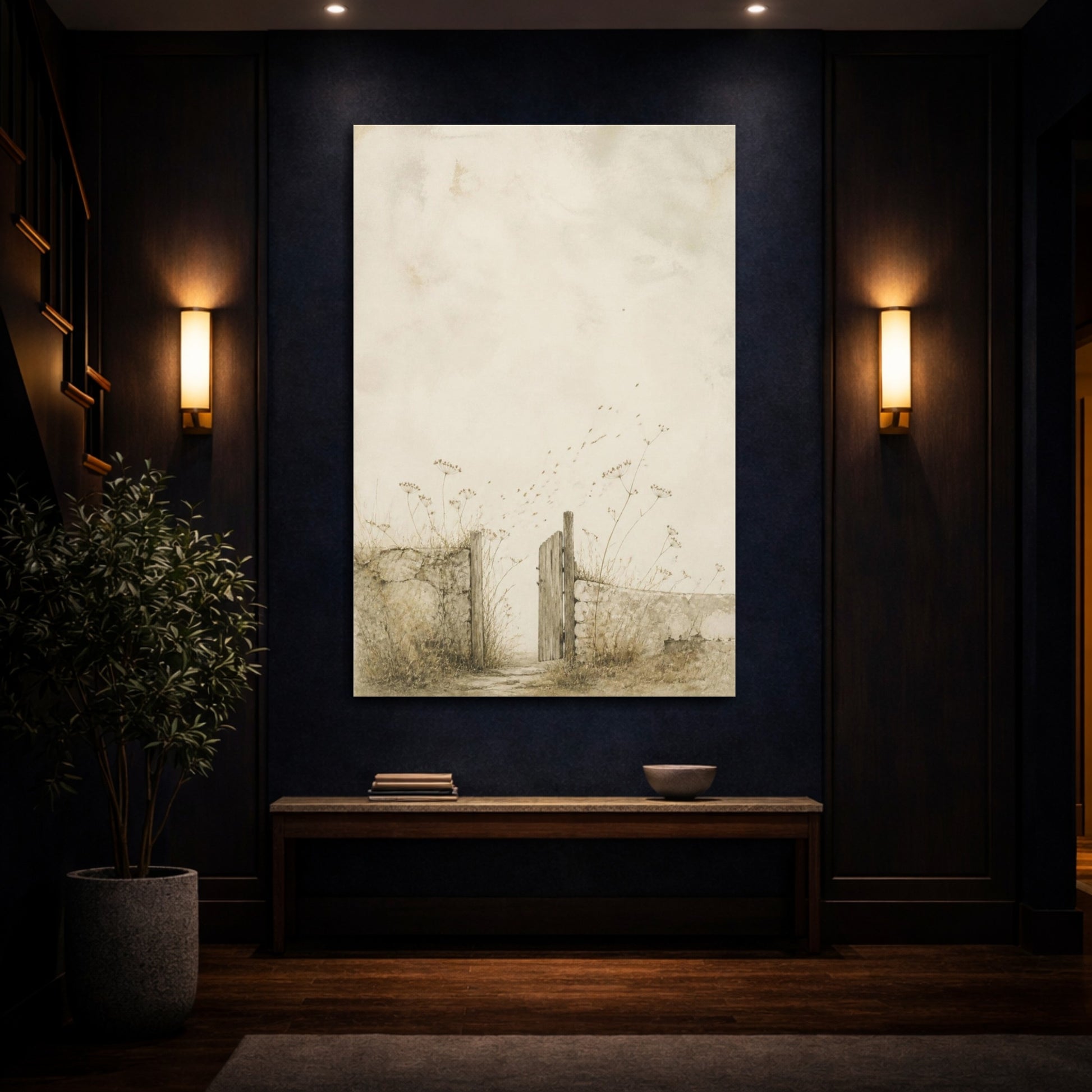 Mockup 4. Wabi Sabi Garden Gate shown as canvas print