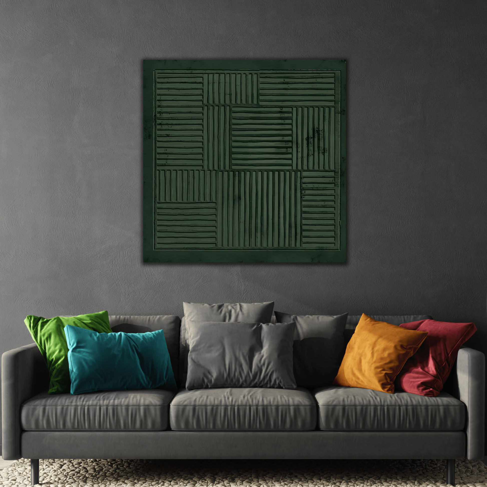 Wabi - Sabi Green Canvas Painting Print - Abstract Japanese 3d Texture Wall Art - YesArtYes