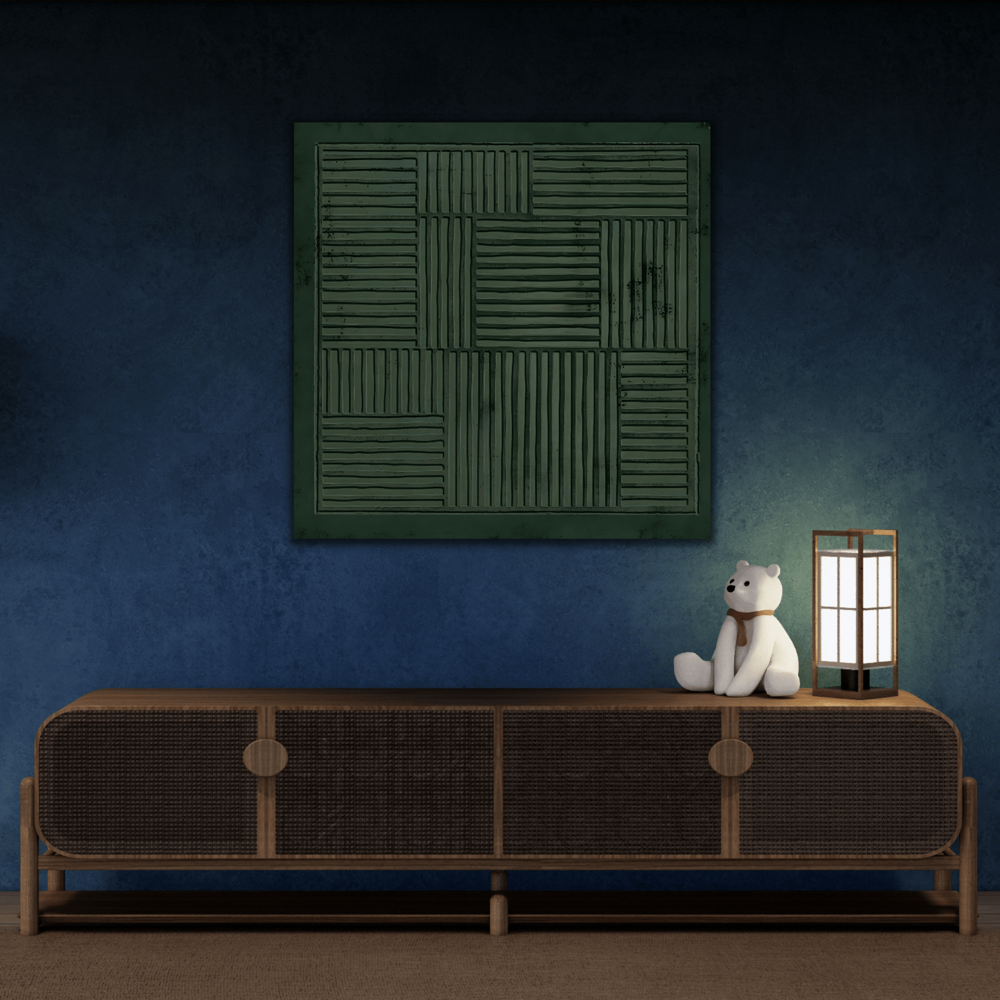 Wabi - Sabi Green Canvas Painting Print - Abstract Japanese 3d Texture Wall Art - YesArtYes