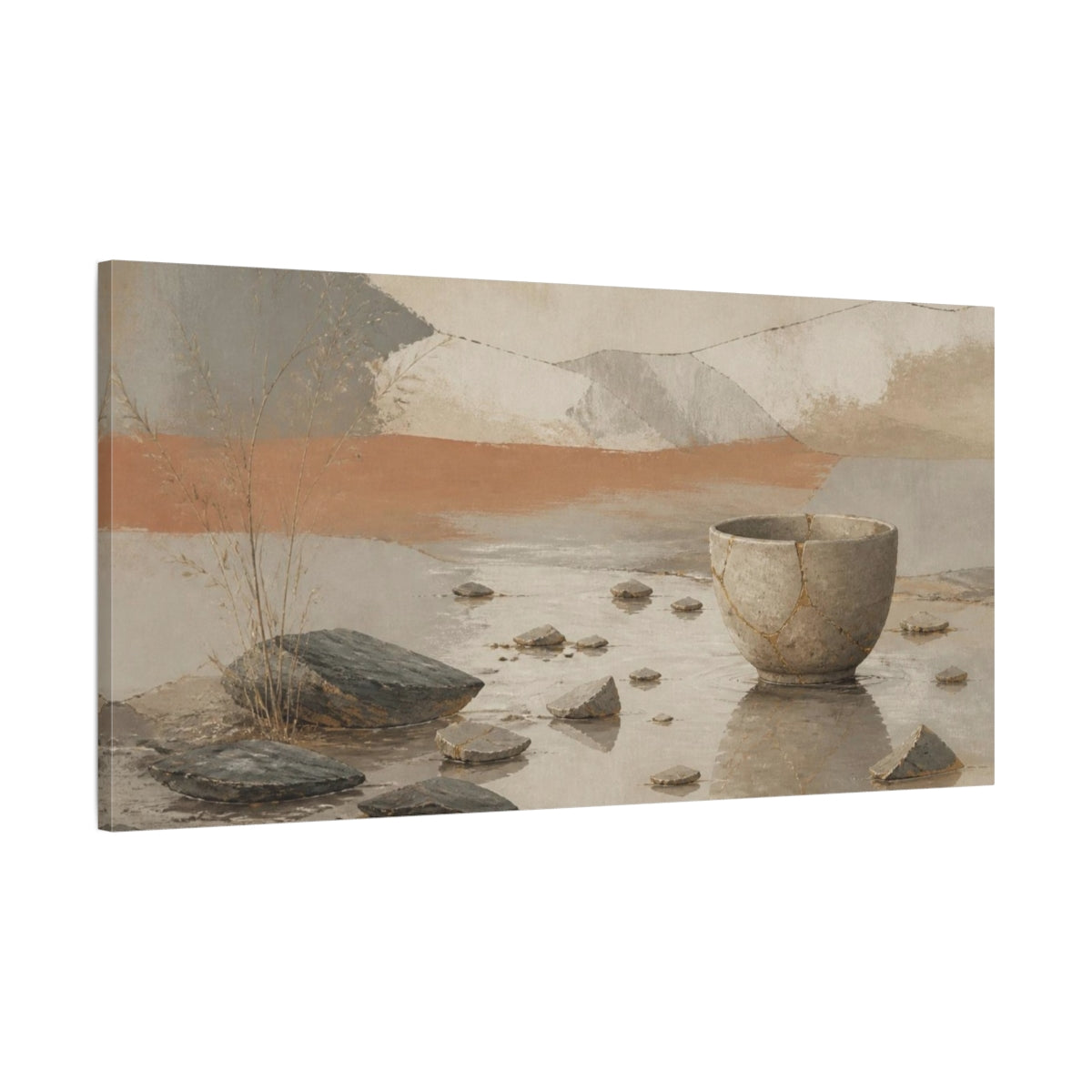 Main Mockup. Wabi Sabi Kintsugi Bowl shown as canvas print