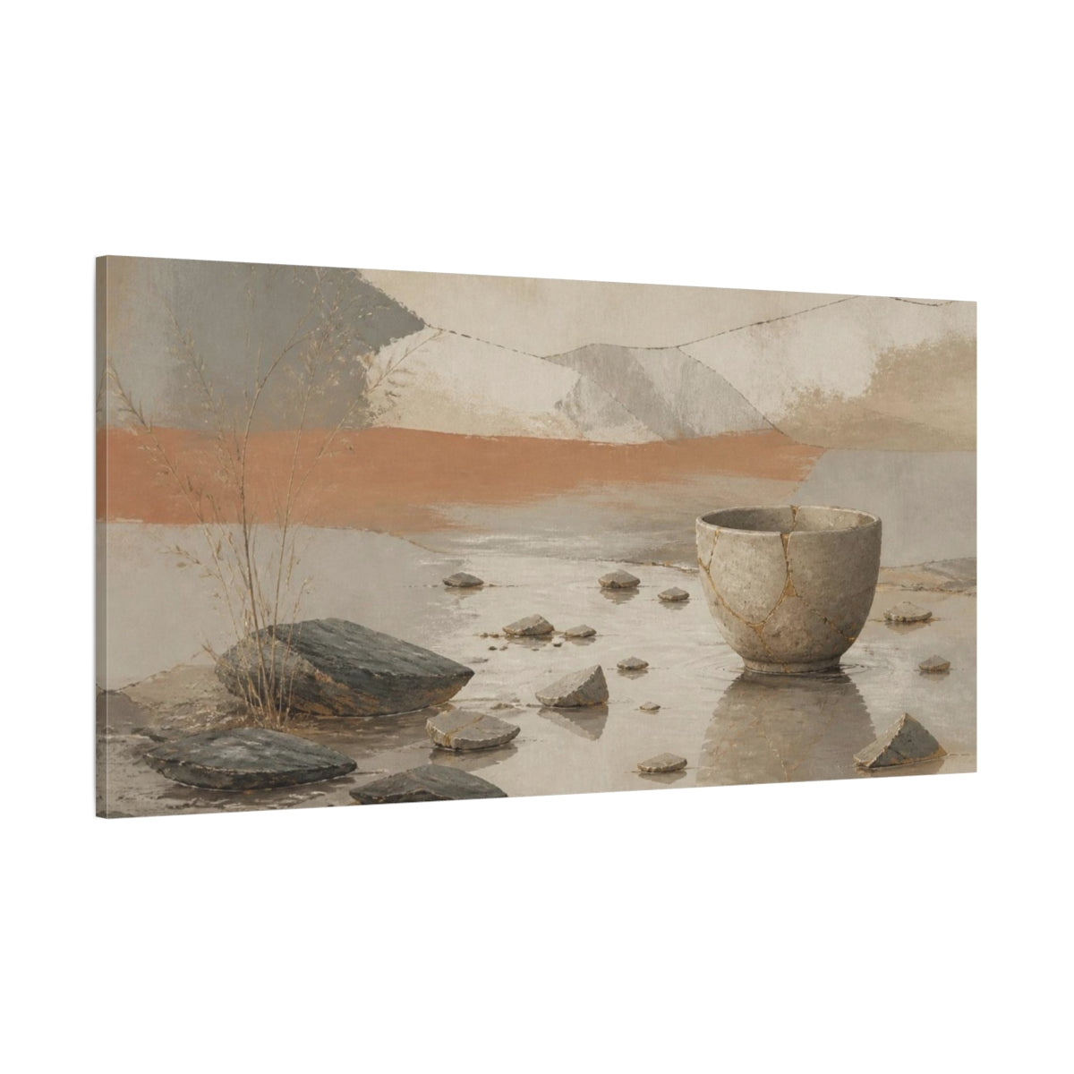 Side Mockup 2. Wabi Sabi Kintsugi Bowl shown as canvas print