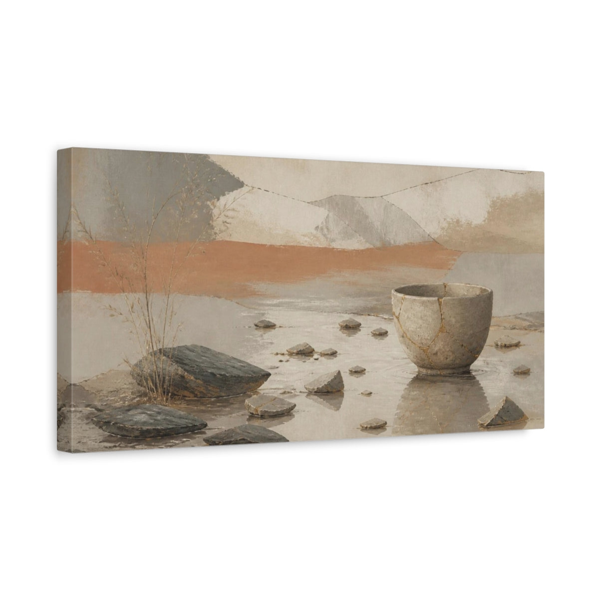 Side Mockup 3. Wabi Sabi Kintsugi Bowl shown as canvas print