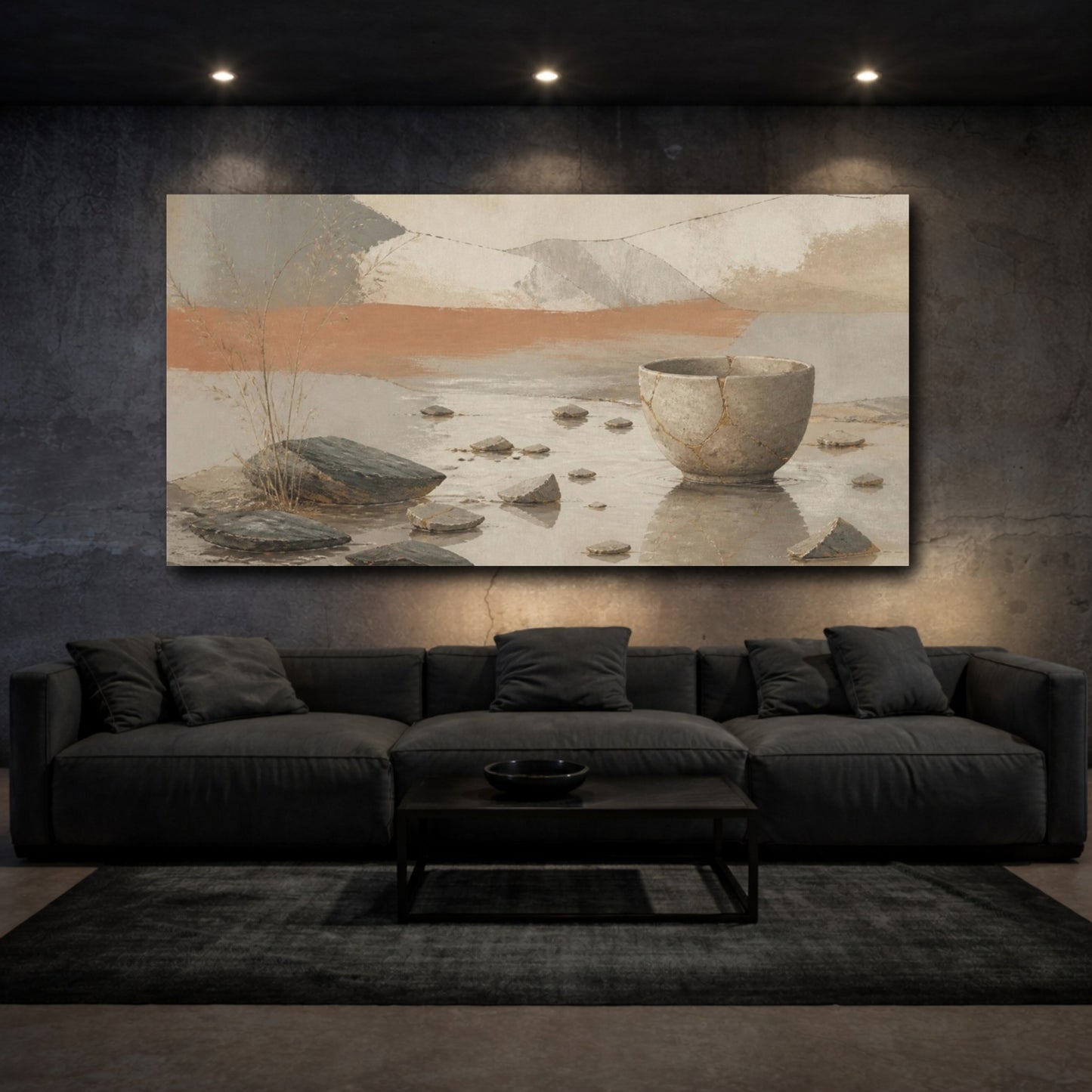 Mockup 3. Wabi Sabi Kintsugi Bowl shown as canvas print