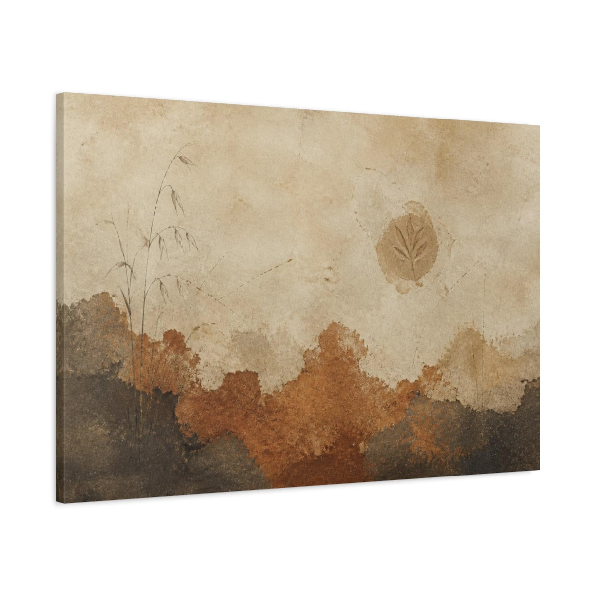 Main Mockup. Wabi Sabi Leaf Imprint shown as canvas print