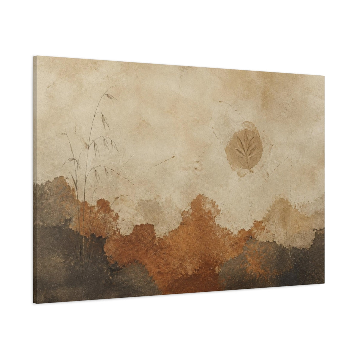 Side Mockup 1. Wabi Sabi Leaf Imprint shown as canvas print