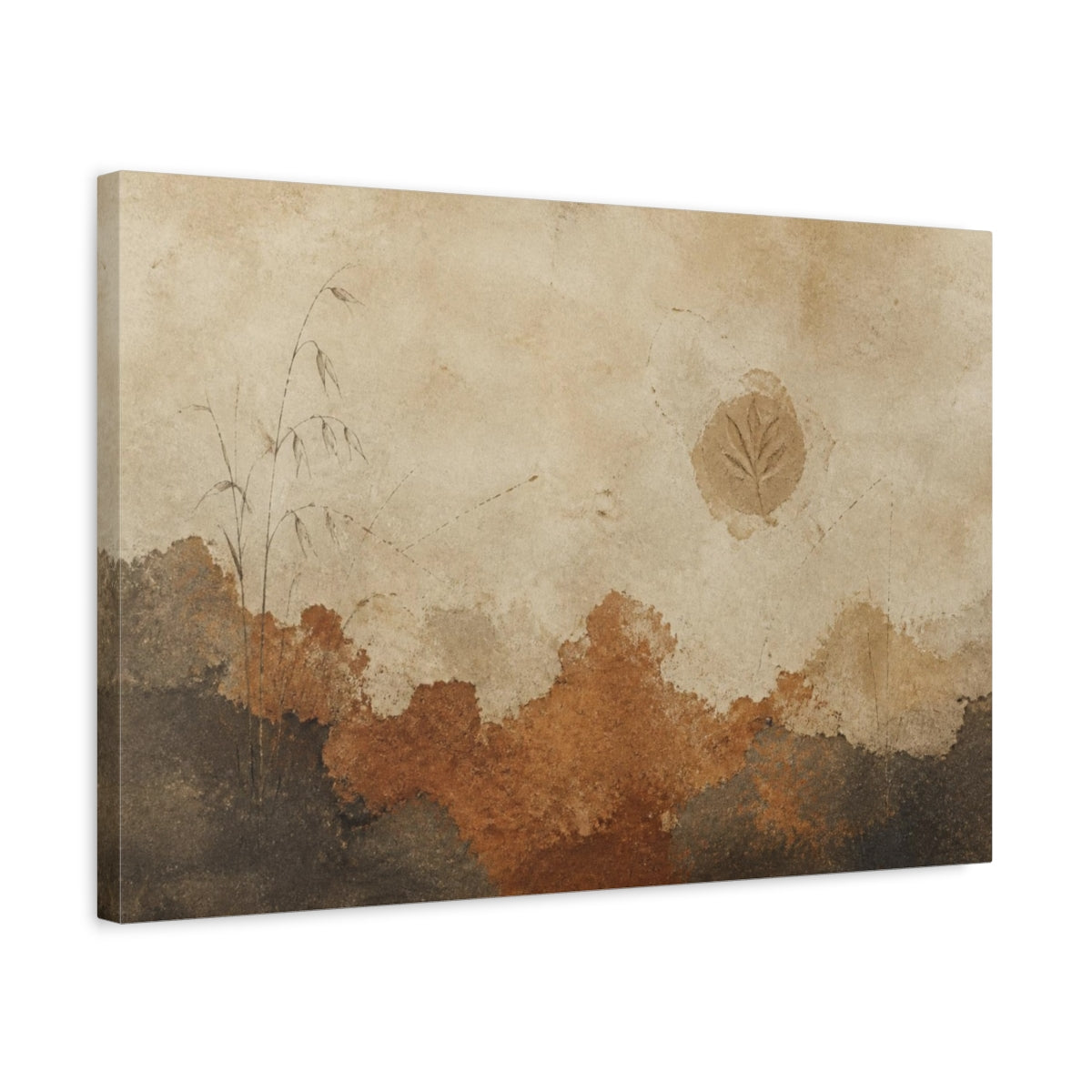 Side Mockup 3. Wabi Sabi Leaf Imprint shown as canvas print