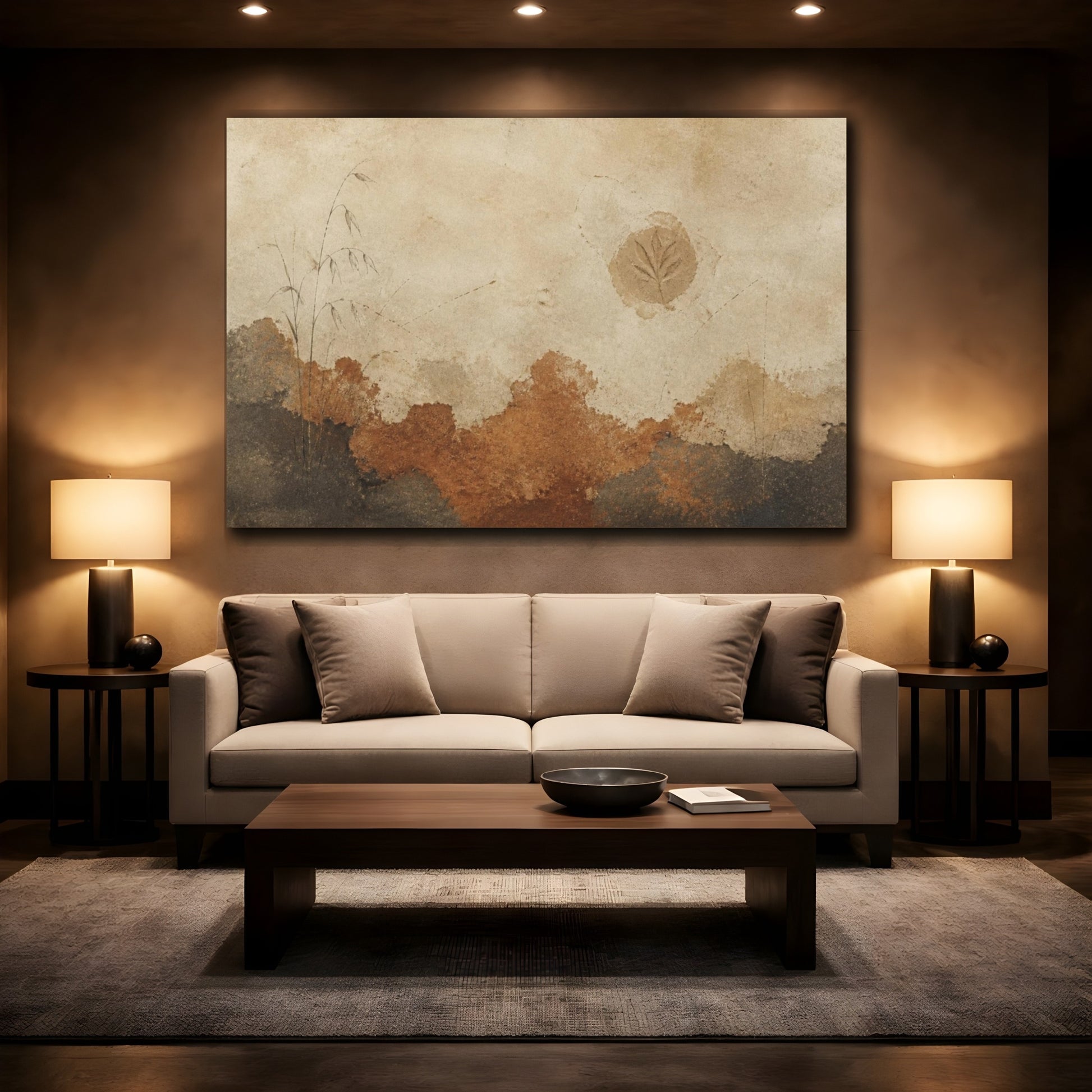Mockup 2. Wabi Sabi Leaf Imprint shown as canvas print