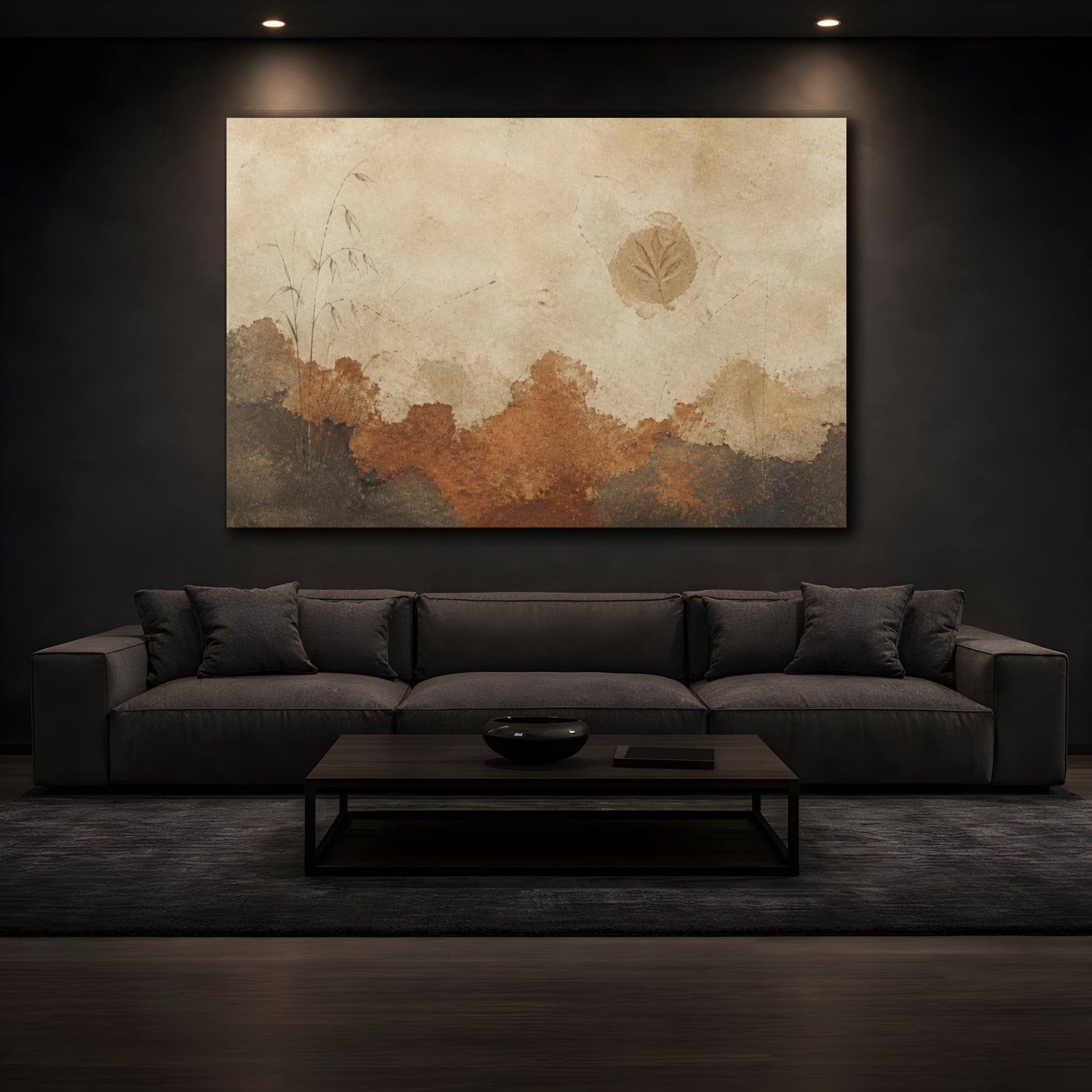 Mockup 3. Wabi Sabi Leaf Imprint shown as canvas print