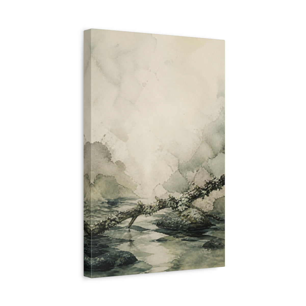 Side Mockup 4. Wabi Sabi Lichen Branch shown as canvas print