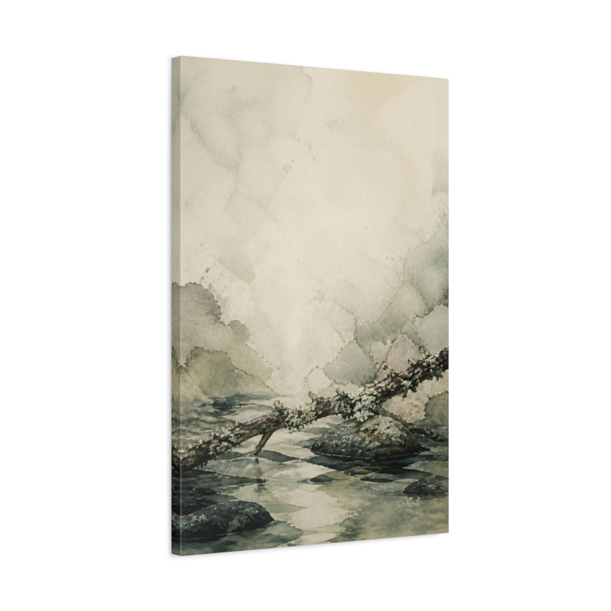 Side Mockup 2. Wabi Sabi Lichen Branch shown as canvas print