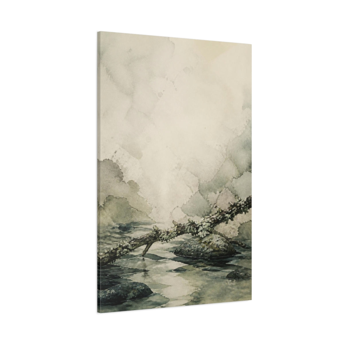 Side Mockup 1. Wabi Sabi Lichen Branch shown as canvas print