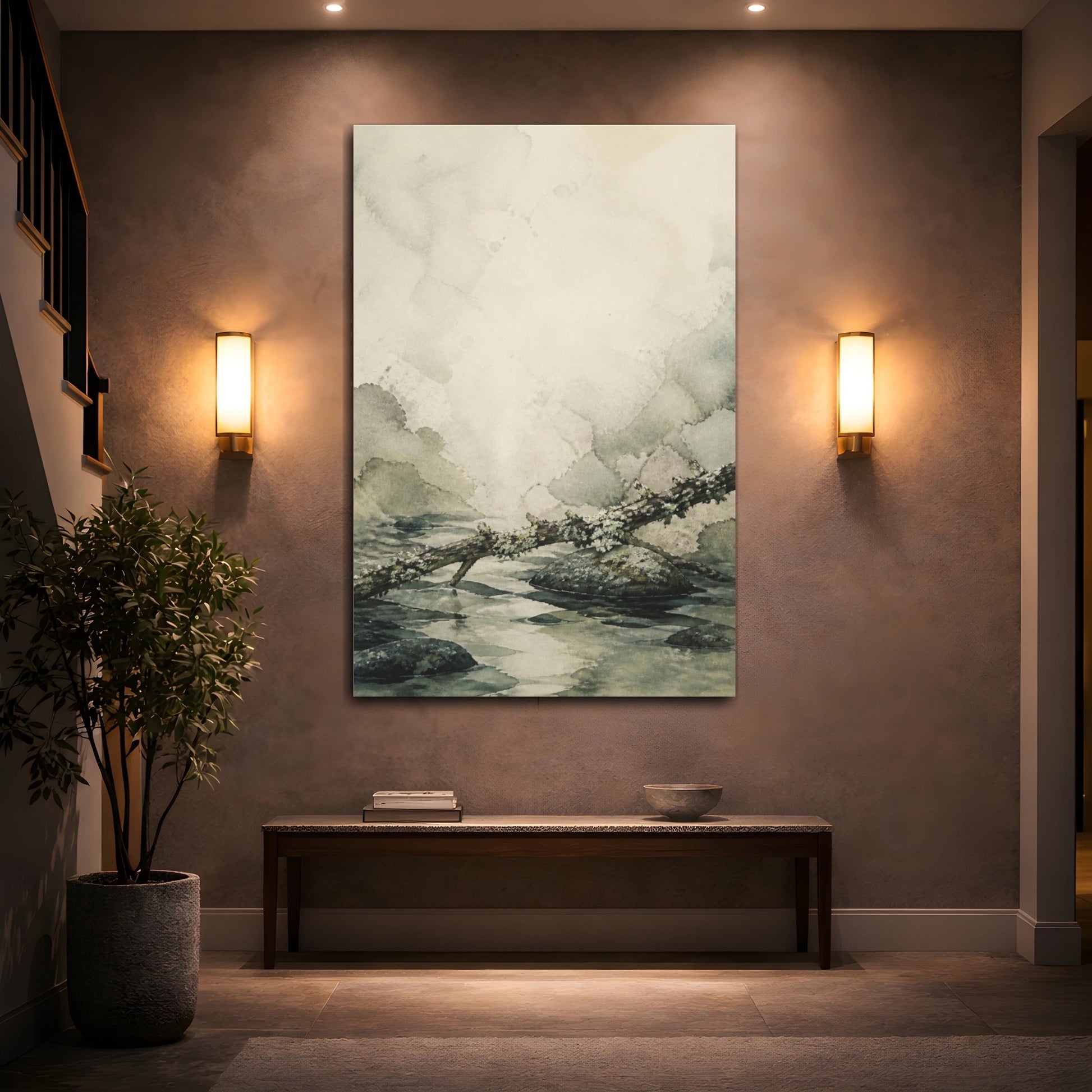 Mockup 2. Wabi Sabi Lichen Branch shown as canvas print