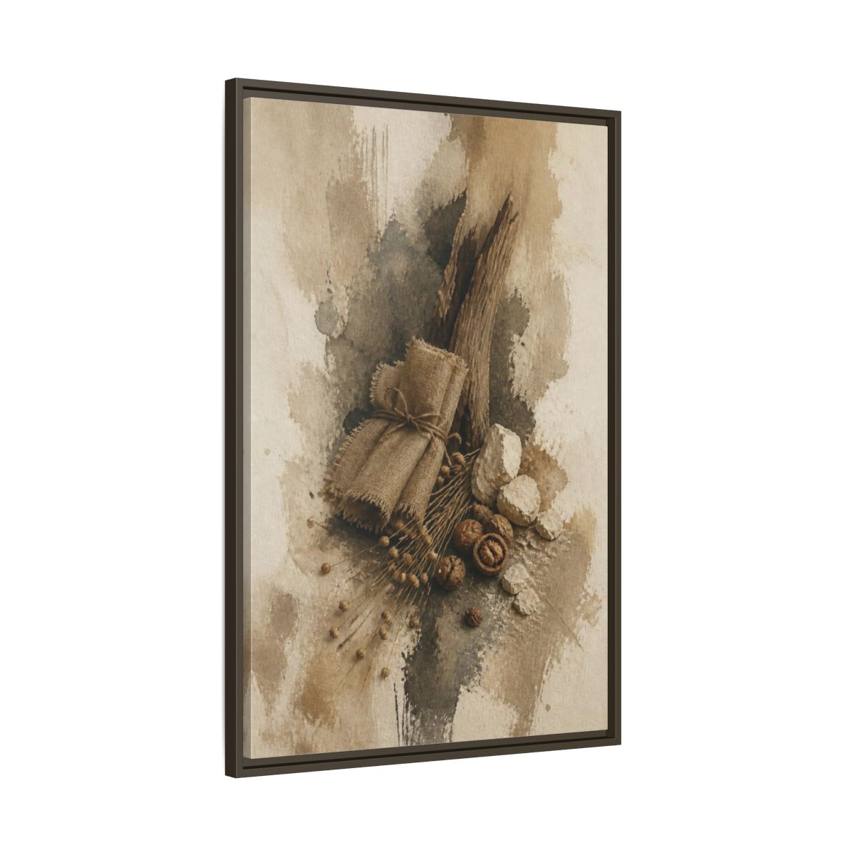 Main Mockup. Wabi Sabi Linen & Driftwood shown as framed canvas print