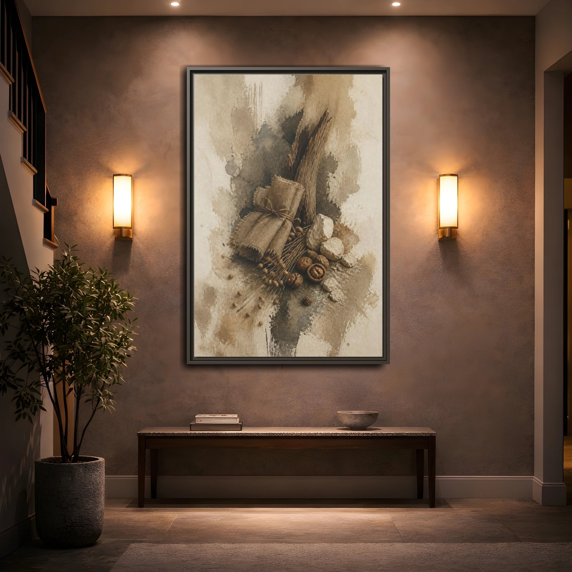 Mockup 2. Wabi Sabi Linen & Driftwood shown as framed canvas print