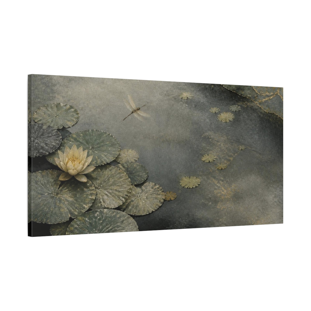 Main Mockup. Wabi Sabi Lotus Pond shown as canvas print
