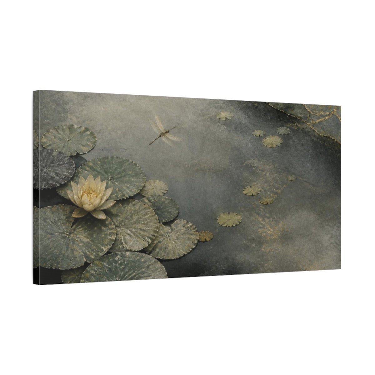 Side Mockup 1. Wabi Sabi Lotus Pond shown as canvas print