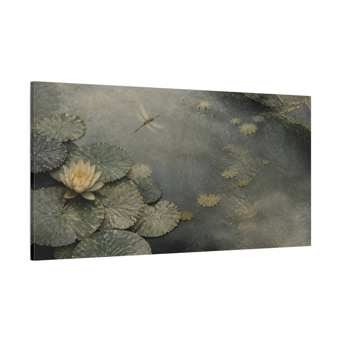 Side Mockup 2. Wabi Sabi Lotus Pond shown as canvas print