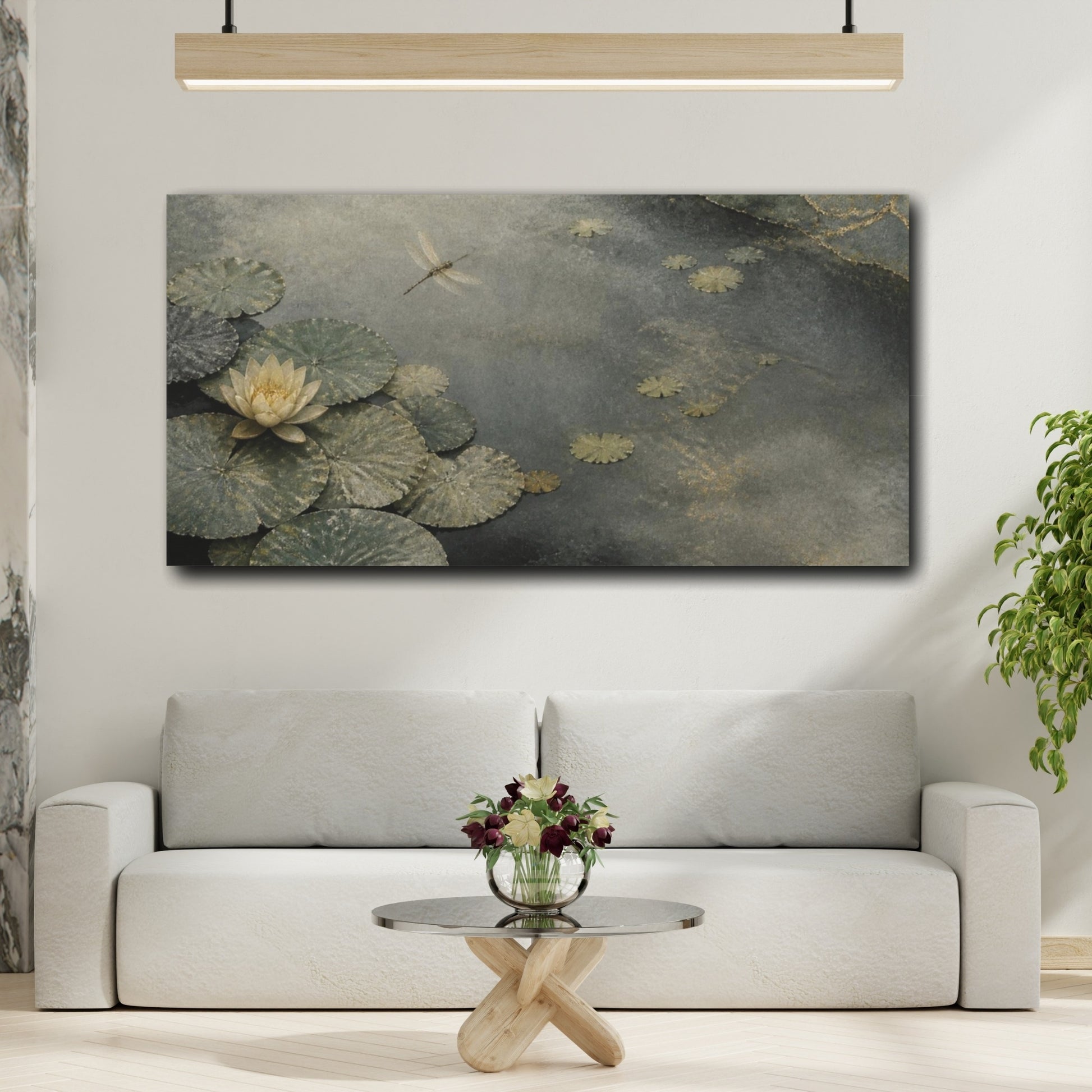 Mockup 2. Wabi Sabi Lotus Pond shown as canvas print