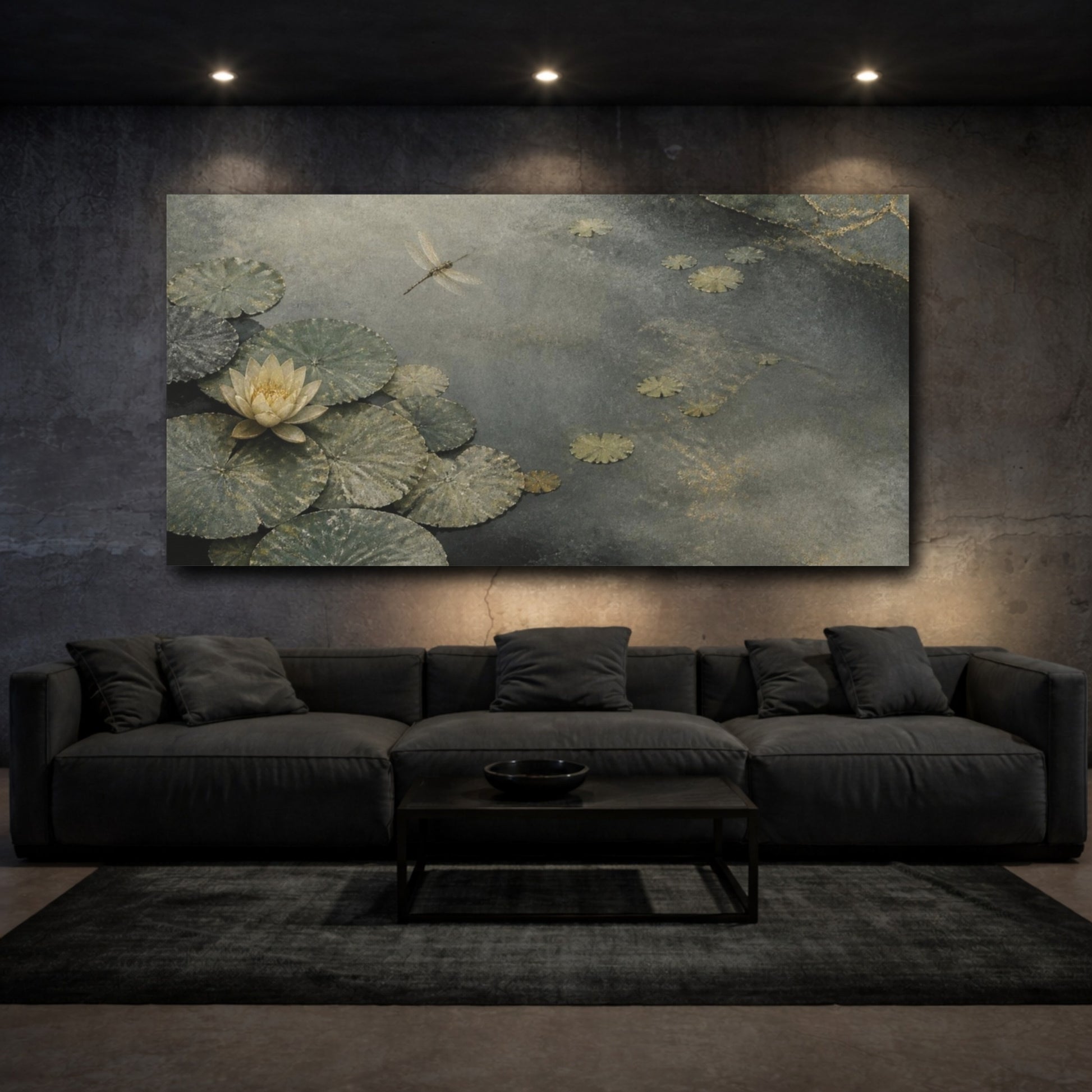 Mockup 3. Wabi Sabi Lotus Pond shown as canvas print