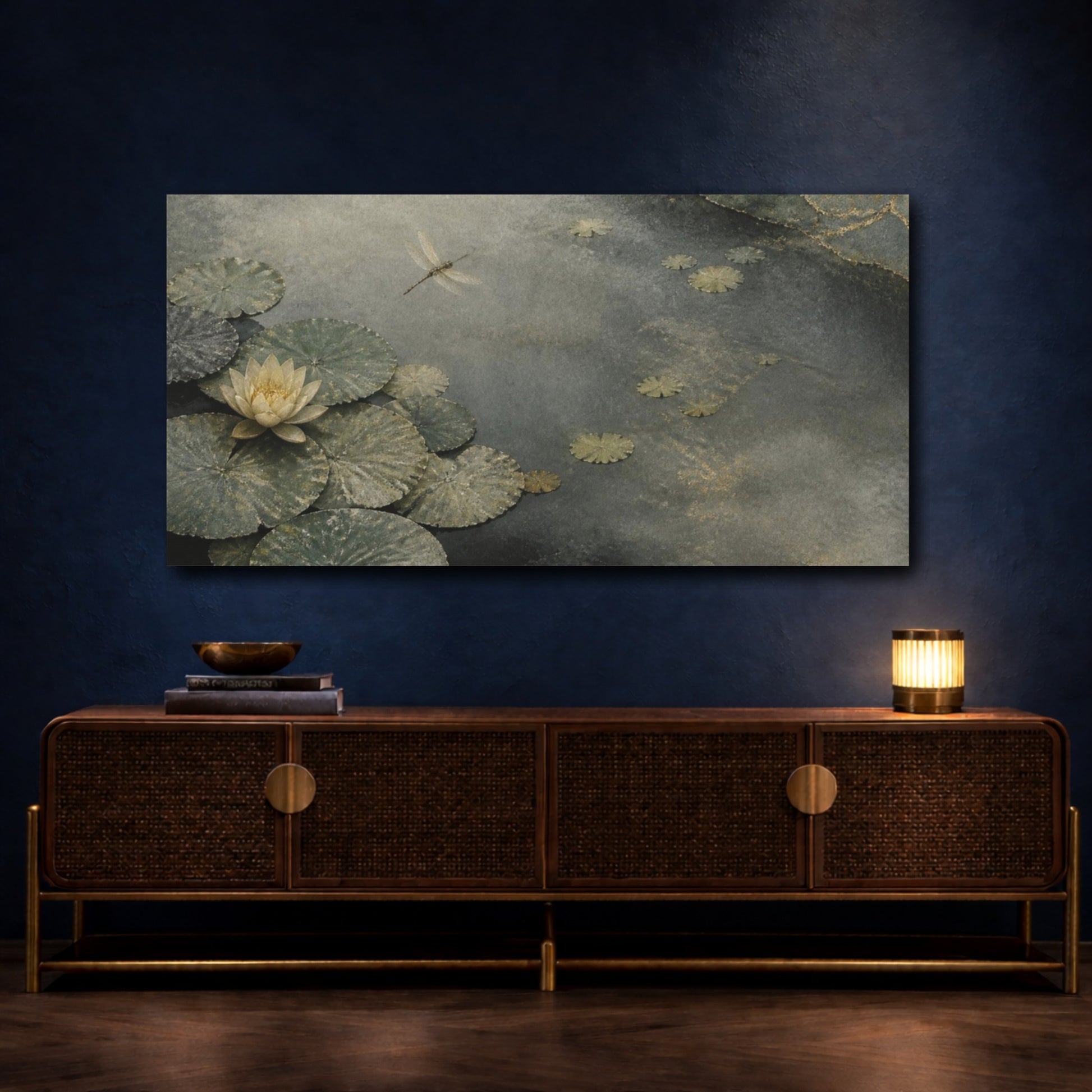Mockup 4. Wabi Sabi Lotus Pond shown as canvas print