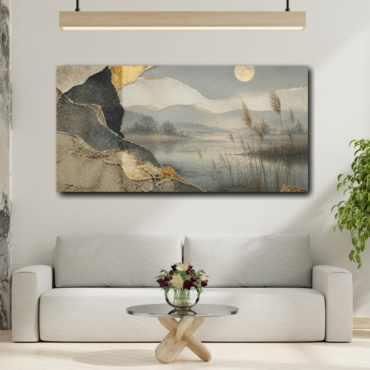 Mockup 2. Wabi Sabi Moonlit Pond shown as canvas print