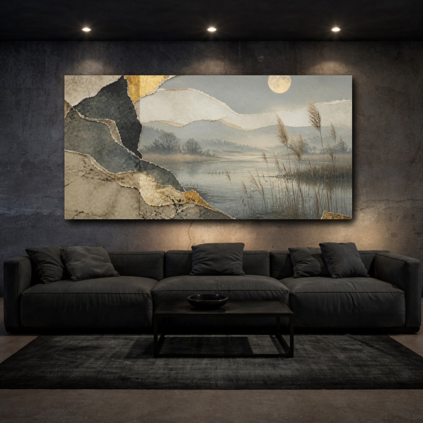 Mockup 3. Wabi Sabi Moonlit Pond shown as canvas print