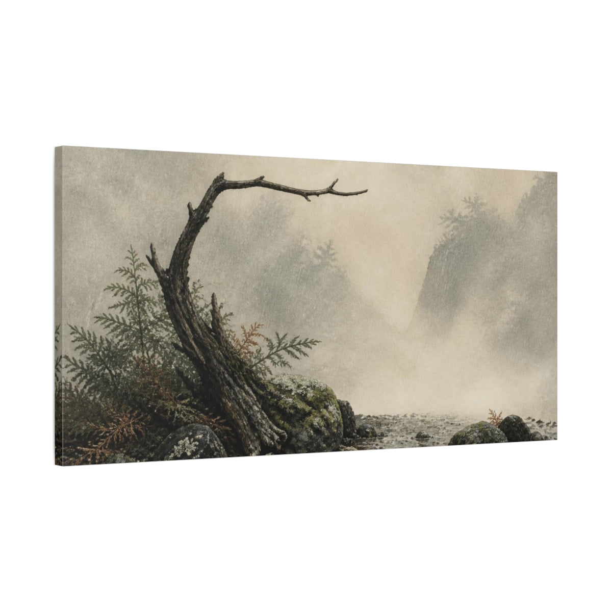 Main Mockup. Wabi Sabi Mossy Branch shown as canvas print