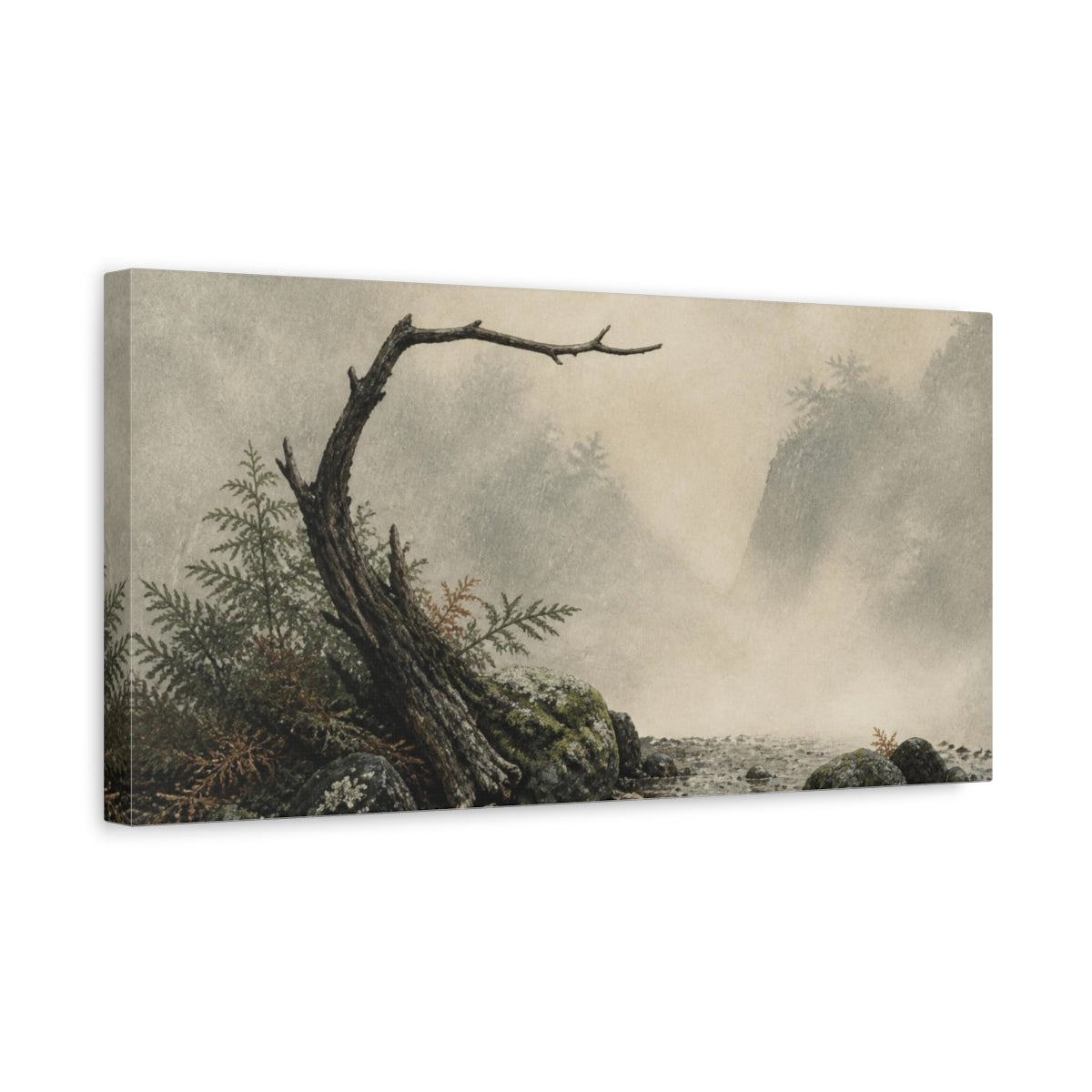 Side Mockup 3. Wabi Sabi Mossy Branch shown as canvas print