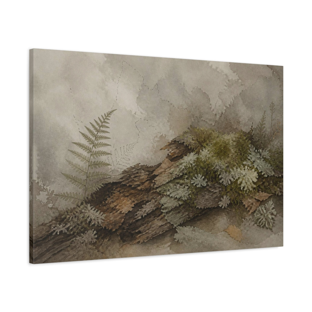 Main Mockup. Wabi Sabi Mossy Log shown as canvas print