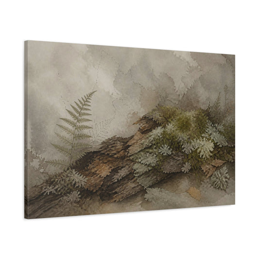 Main Mockup. Wabi Sabi Mossy Log shown as canvas print