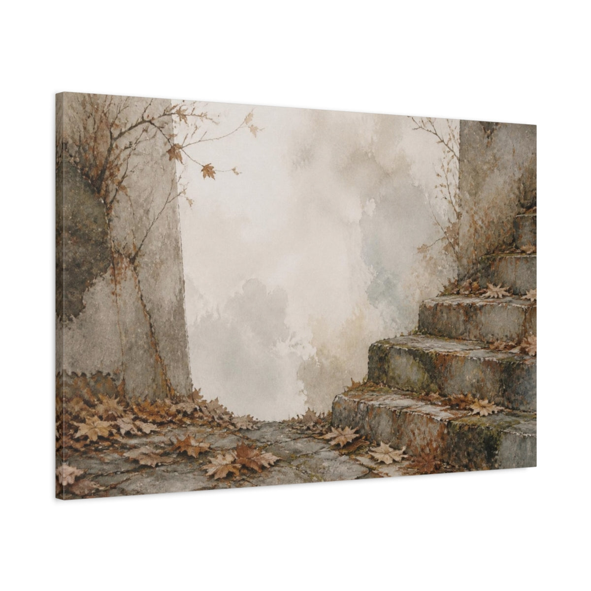 Main Mockup. Wabi Sabi Mossy Steps shown as canvas print