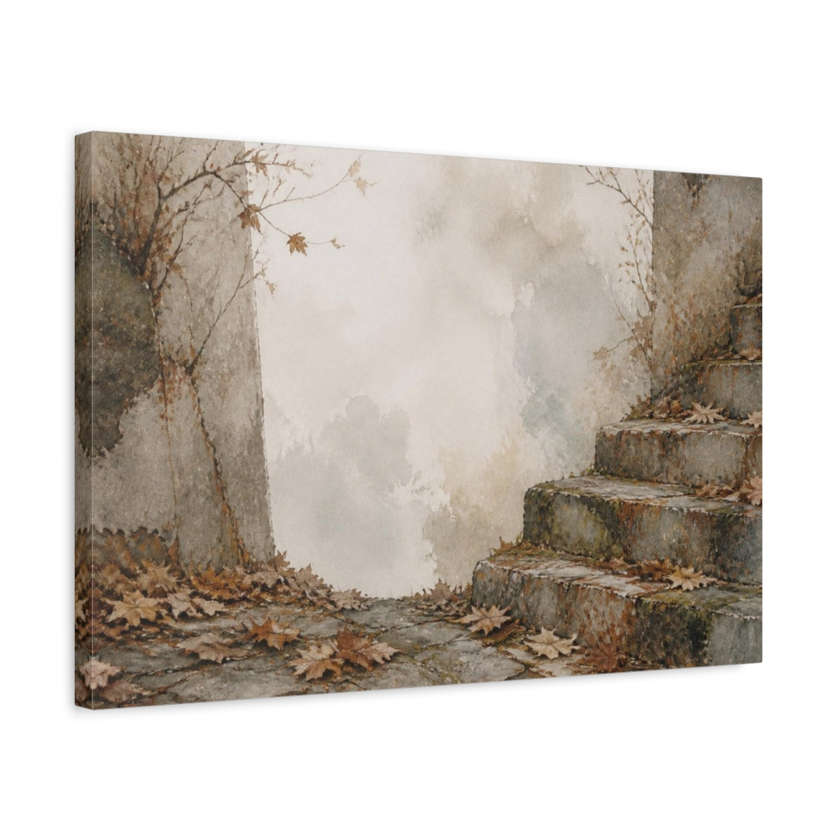 Side Mockup 3. Wabi Sabi Mossy Steps shown as canvas print