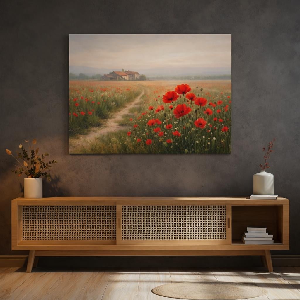 Wabi Sabi Poppy Field Floral - Canvas Wall Art Print - YesArtYes
