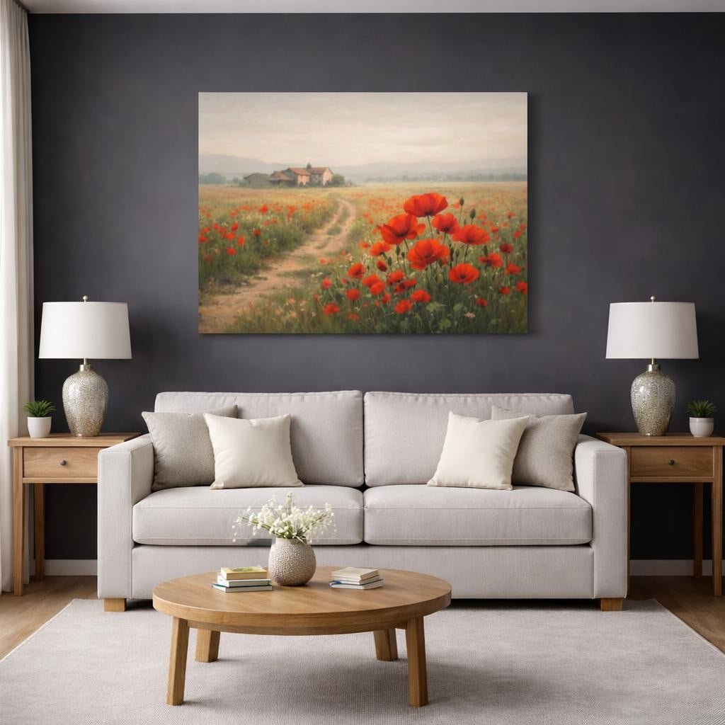 Wabi Sabi Poppy Field Floral - Canvas Wall Art Print - YesArtYes