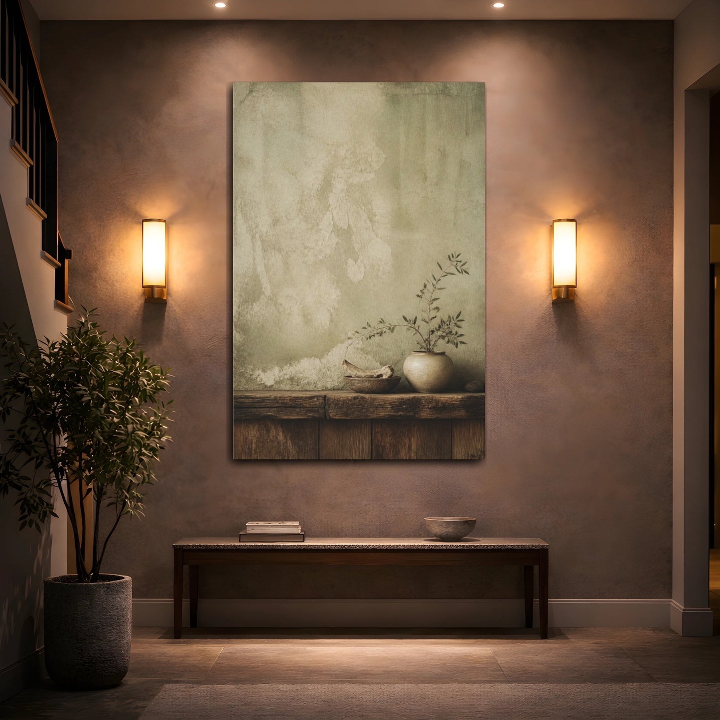 Mockup 2. Wabi Sabi Potted Plant shown as canvas print