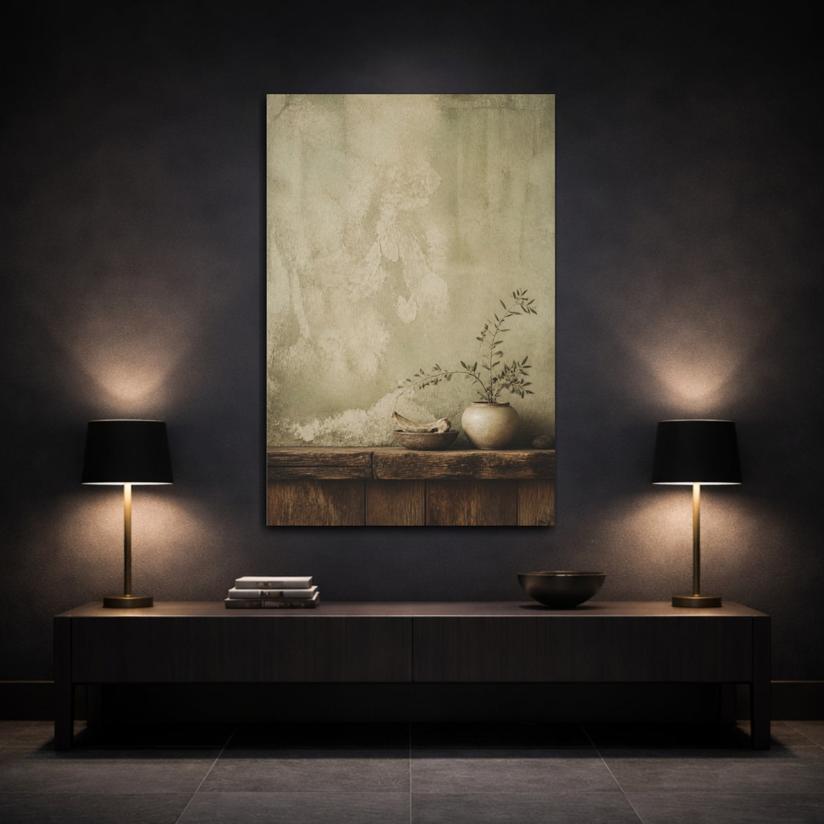 Mockup 3. Wabi Sabi Potted Plant shown as canvas print